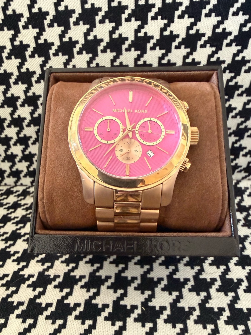 Michael Kors Women’s Rose Gold Chronograph Watch with Pink Dial